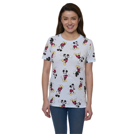 Disney Mickey Mouse Expressions T-Shirt All-Over Print Blue Women