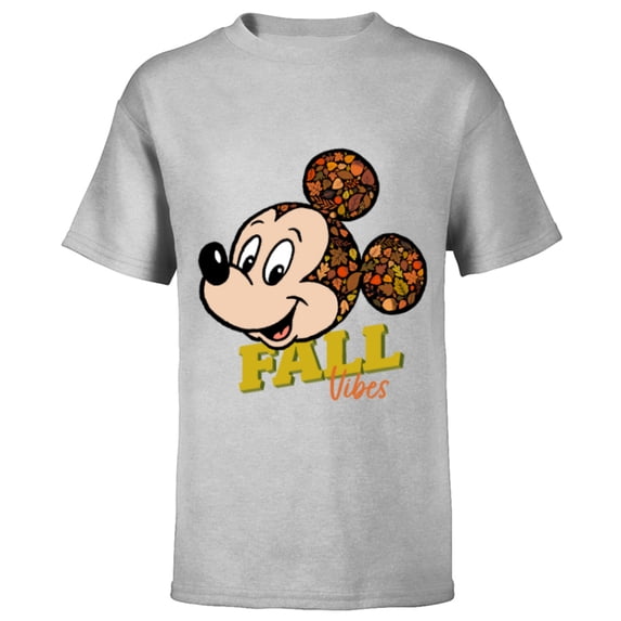 Disney Mickey Mouse Fall Vibes Autumn Leaves - Short Sleeve T-Shirt for Kids - Customized-Athletic Heather