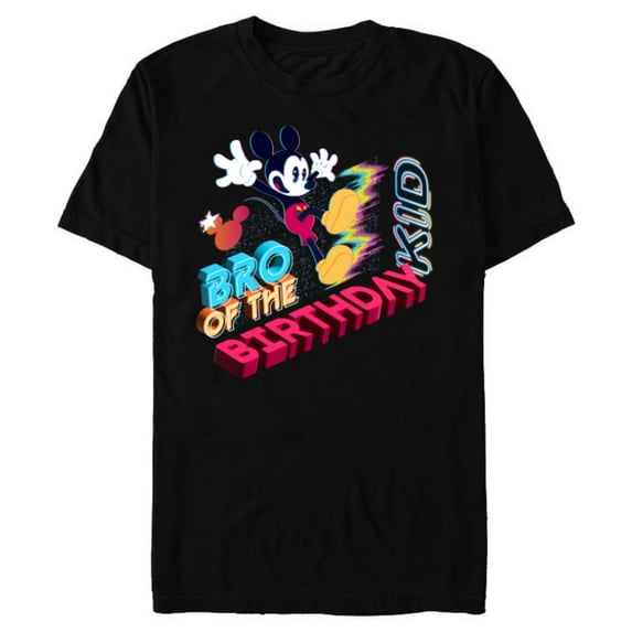 Disney Mickey Mouse Family Star Bro of the Birthday Kid - Short Sleeve Blended T-Shirt for Adults - Customized-Black