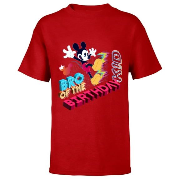 Disney Mickey Mouse Family Star Bro of the Birthday Kid - Short Sleeve T-Shirt for Kids - Customized-Red
