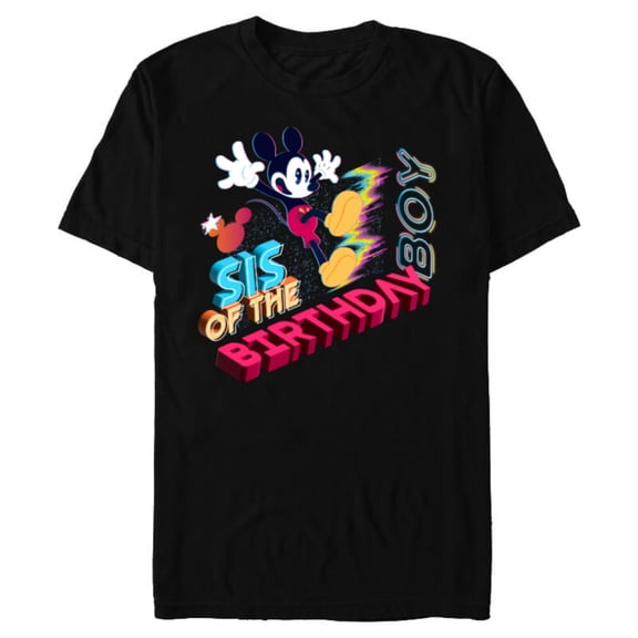 Disney Mickey Mouse Family Star Sis of the Birthday Boy - Short Sleeve Blended T-Shirt for Adults - Customized-Black