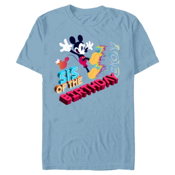 Disney Mickey Mouse Family Star Sis of the Birthday Boy - Short Sleeve Blended T-Shirt for Adults - Customized-Ocean Blue