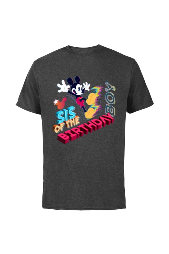 Mickey Mouse Family Star Sis of the Birthday Boy - Short Sleeve Cotton T-Shirt for Adults - Customized-Charcoal
