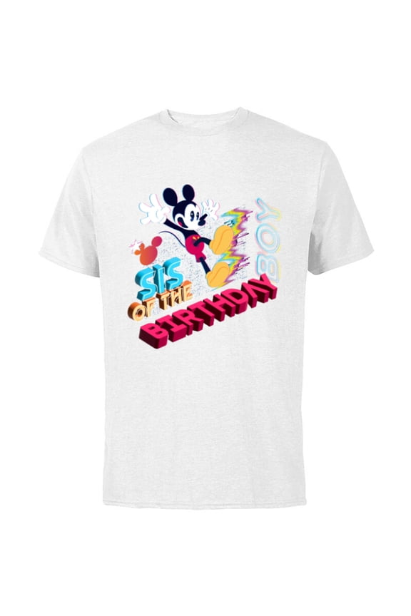 Mickey Mouse Family Star Sis of the Birthday Boy - Short Sleeve Cotton T-Shirt for Adults - Customized-White