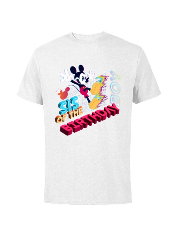Mickey Mouse Family Star Sis of the Birthday Boy - Short Sleeve Cotton T-Shirt for Adults - Customized-White