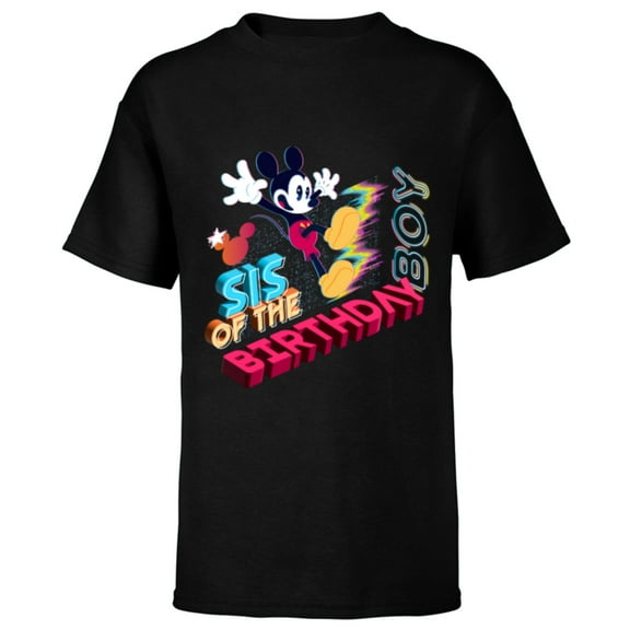 Disney Mickey Mouse Family Star Sis of the Birthday Boy - Short Sleeve T-Shirt for Kids - Customized-Black