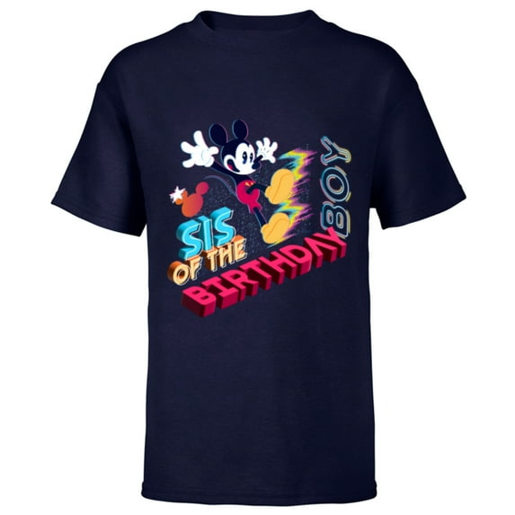 Disney Mickey Mouse Family Star Sis of the Birthday Boy - Short Sleeve T-Shirt for Kids - Customized-Navy