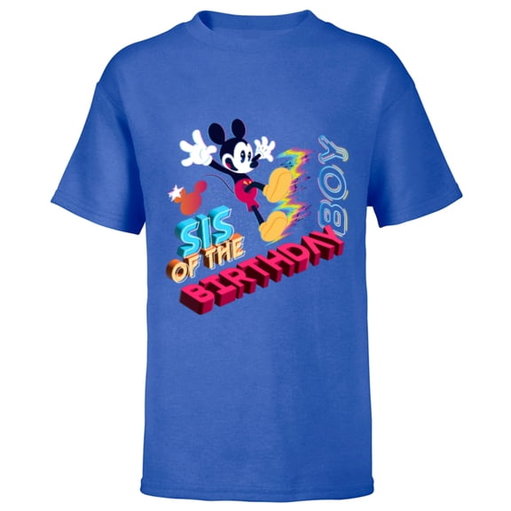 Disney Mickey Mouse Family Star Sis of the Birthday Boy - Short Sleeve T-Shirt for Kids - Customized-Royal