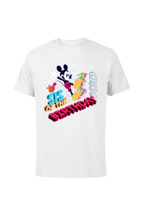 Mickey Mouse Family Star Sis of the Birthday Kid - Short Sleeve Cotton T-Shirt for Adults - Customized-White