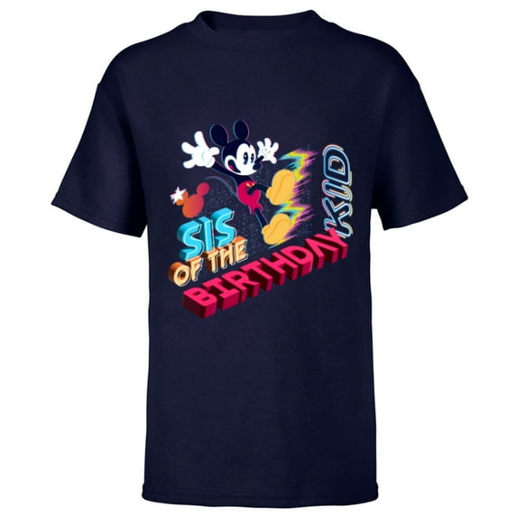 Disney Mickey Mouse Family Star Sis of the Birthday Kid - Short Sleeve T-Shirt for Kids - Customized-Navy