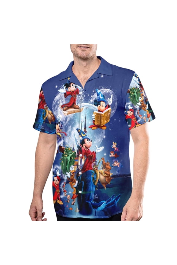 Disney Mickey Mouse Fantasia Hawaiian Shirt, Mickey Cartoon Character Hawaii Tee, 3D All Over Print Summer Vacation Trip Birthday Gift