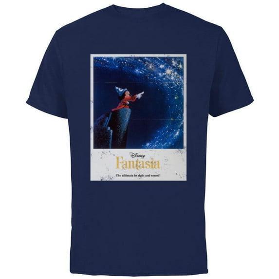 Disney Mickey Mouse Fantasia Retro Poster - Short Sleeve Cotton T-Shirt for Adults -Customized-Navy