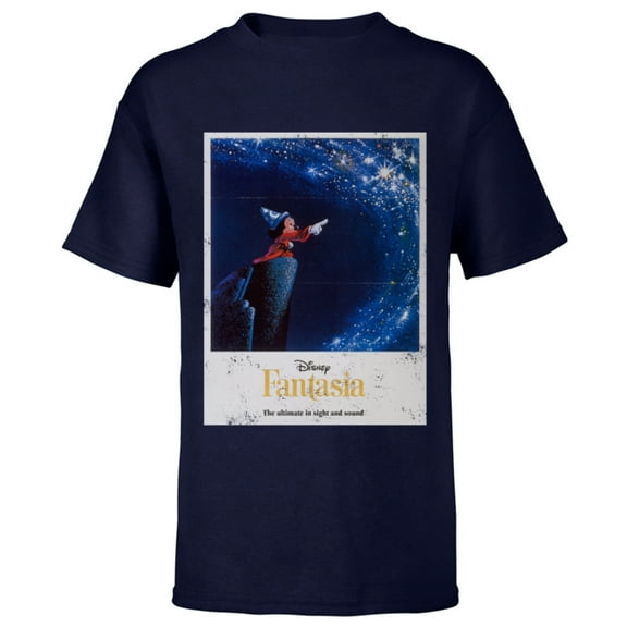 Disney Mickey Mouse Fantasia Retro Poster - Short Sleeve T-Shirt for Kids -Customized-Navy