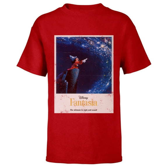 Disney Mickey Mouse Fantasia Retro Poster - Short Sleeve T-Shirt for Kids -Customized-Red