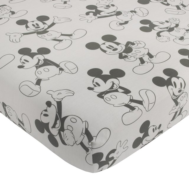 Disney Mickey Mouse Fitted Mini Crib Sheet, Grey & Black