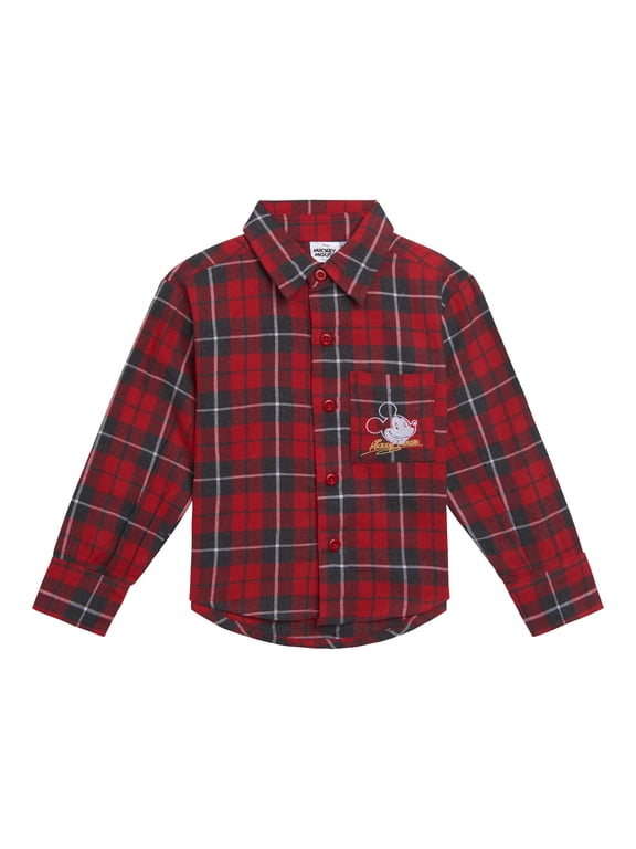 Mickey Mouse Little Boys' Long Sleeve Button Down Shirt Red Plaid