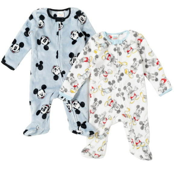 Disney Mickey Mouse Fleece 2 Pack Zip Up Coveralls Newborn