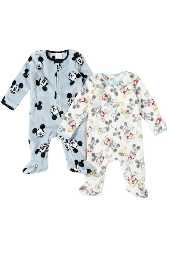 Mickey Mouse Fleece 2 Pack Zip Up Coveralls Newborn