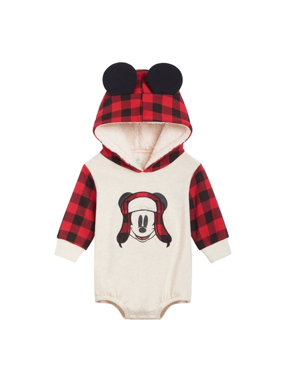 Mickey Mouse Fleece Bubble Romper Matching Family Cosplay Bodysuit Buffalo Plaid Newborn to Infant