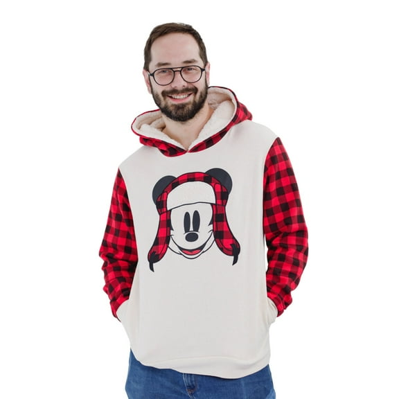 Disney Mickey Mouse Fleece Matching Family Pullover Hoodie Buffalo Plaid Adult