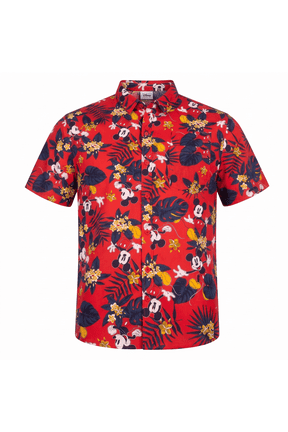 Disney Mickey Mouse Floral Button-Up Shirt Tropical Hawaiian Short Top