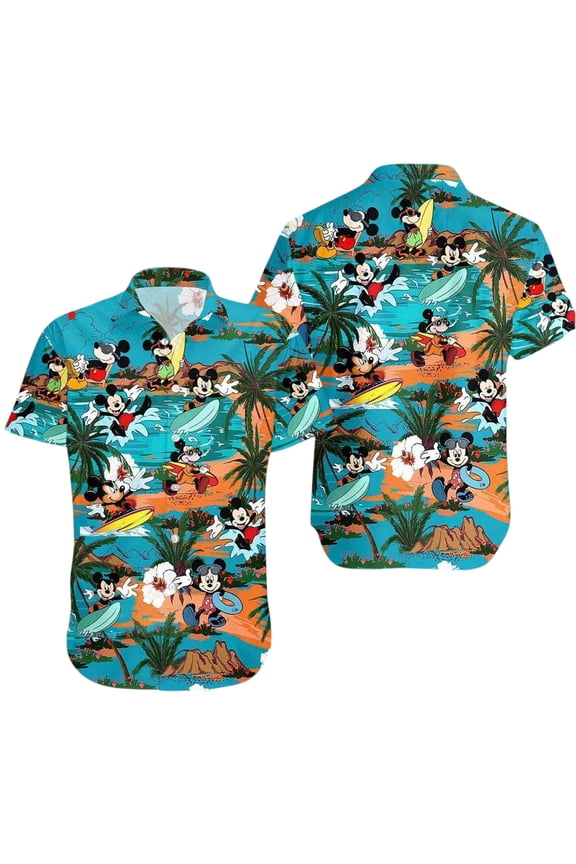 Disney Mickey Mouse Floral Hawaiian Shirt,Summer Vacation Tee
