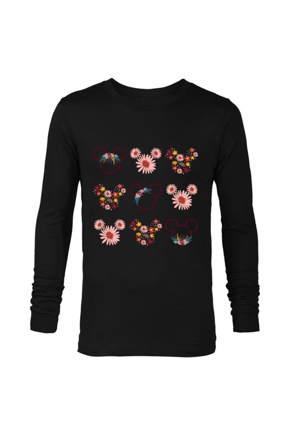 Mickey Mouse Flowers and Daisy Print - Long Sleeve T-Shirt for Men - Customized-Black