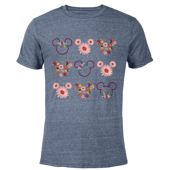 Disney Mickey Mouse Flowers and Daisy Print - Short Sleeve Blended T-Shirt for Adults - Customized-Navy Heather