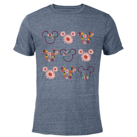 Disney Mickey Mouse Flowers and Daisy Print - Short Sleeve Blended T-Shirt for Adults - Customized-Navy Heather