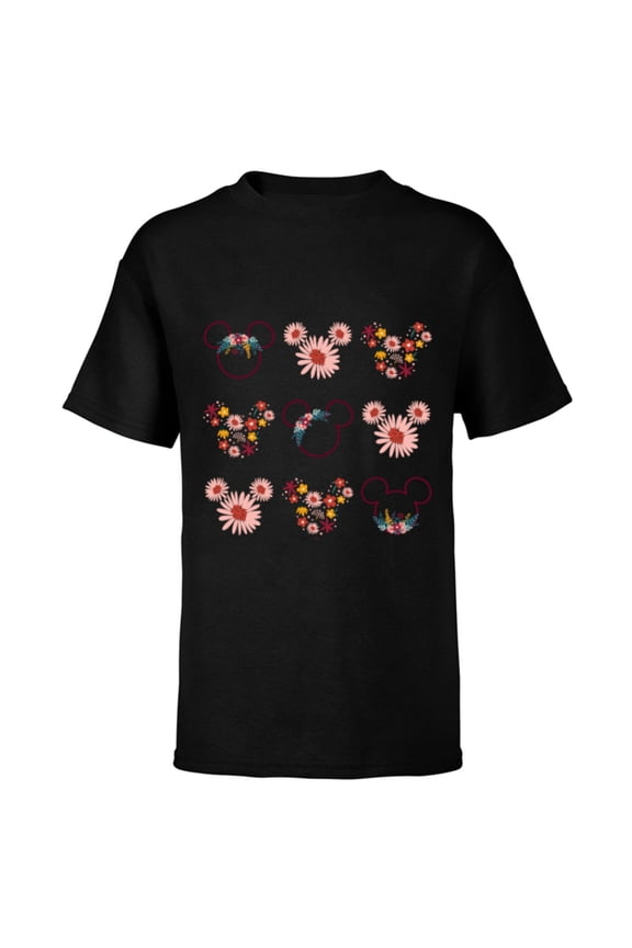 Mickey Mouse Flowers and Daisy Print - Short Sleeve T-Shirt for Kids - Customized-Black
