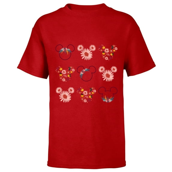 Disney Mickey Mouse Flowers and Daisy Print - Short Sleeve T-Shirt for Kids - Customized-Red