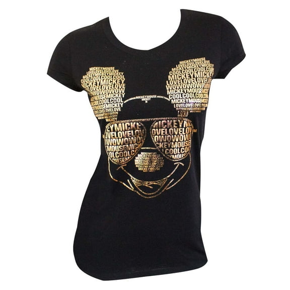 Disney 46045-Small Mickey Mouse Foil T-Shirt for Womens, Black & Gold - Small