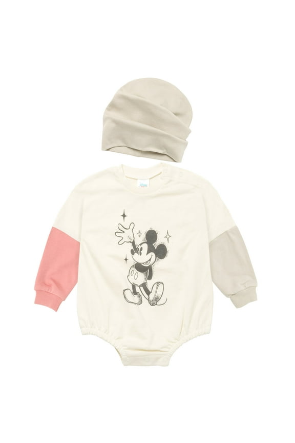 Mickey Mouse French Terry Oversized Sweatshirt Bubble Romper Bodysuit and Hat Newborn to Infant