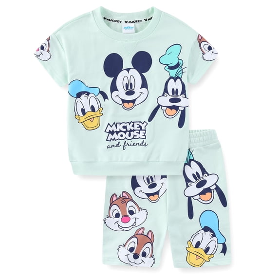 Disney Mickey Mouse French Terry Short Sleeve T-Shirt and Shorts (Boys), 2 Piece Set, Sizes 2T-7