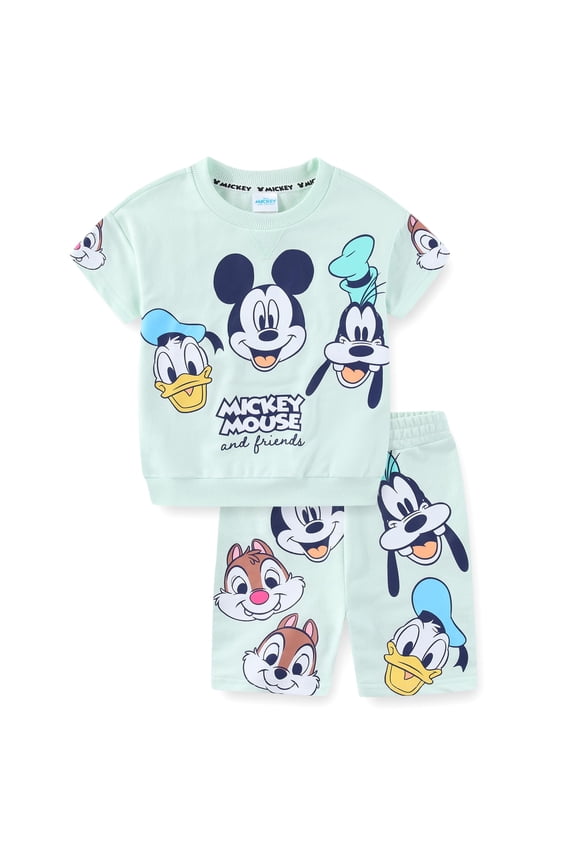 Mickey Mouse French Terry Short Sleeve T-Shirt and Shorts (Boys), 2 Piece Set, Sizes 2T-7