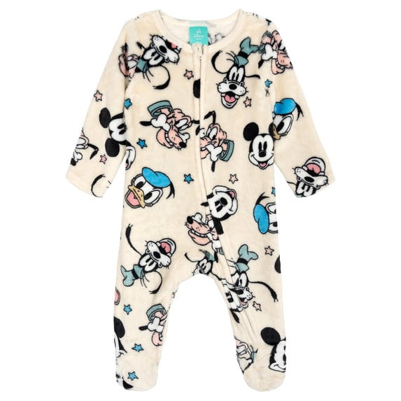 Disney Mickey Mouse & Friends Baby Boy or Girl Fleece Footed Sleep N' Play Off White Stars