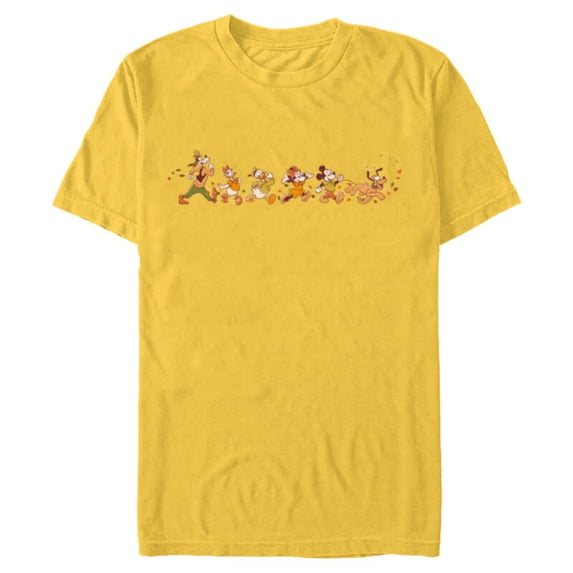Disney Mickey Mouse & Friends Breezy Autumn Leaf Stroll Fall - Short Sleeve Blended T-Shirt for Adults - Customized-Yellow
