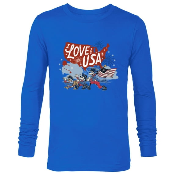 Disney Mickey Mouse & Friends I Love the USA Fourth of July - Long Sleeve T-Shirt for Men - Customized-Navy
