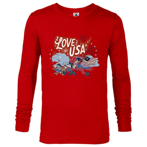 Disney Mickey Mouse & Friends I Love the USA Fourth of July - Long Sleeve T-Shirt for Men - Customized-New Red