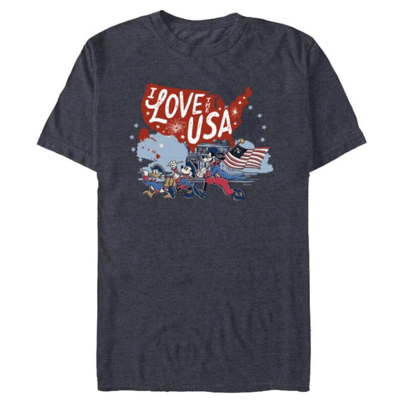 Disney Mickey Mouse & Friends I Love the USA Fourth of July - Short Sleeve Blended T-Shirt for Adults - Customized-Navy Heather