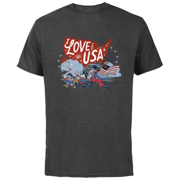 Disney Mickey Mouse & Friends I Love the USA Fourth of July - Short Sleeve Cotton T-Shirt for Adults - Customized-Charcoal
