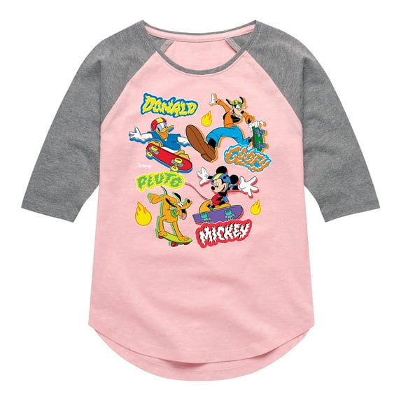Disney - Mickey Mouse & Friends Skater Crew - Toddler & Youth Girls Raglan Graphic T-Shirt