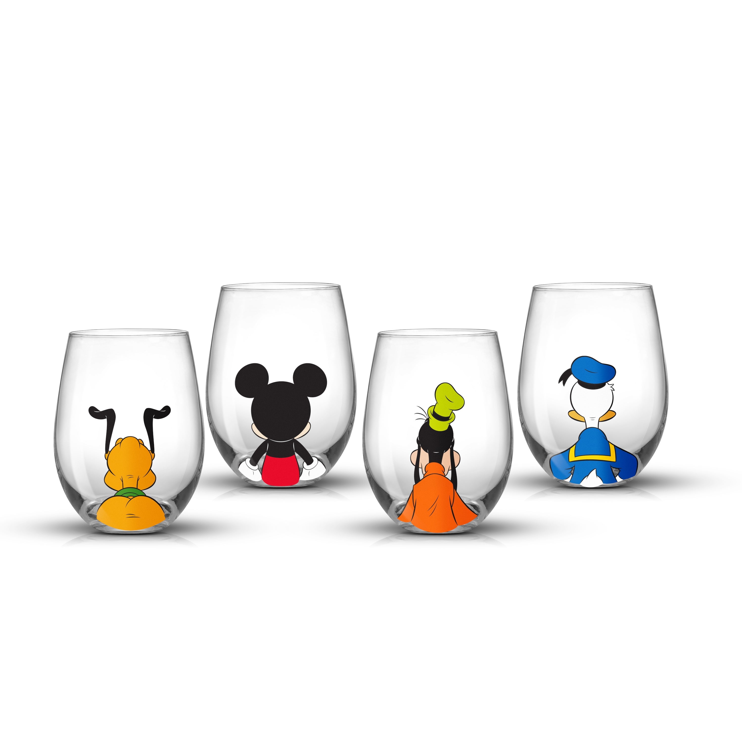 Disney Squad Mickey Mouse & Pals Colorful Stemless Crystal Wine Glasses Set of 4