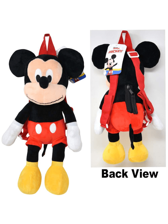 Mickey Mouse Full Body Plush Backpack, Red and Black, 3D Stuffed Character Bookbag with Zipper Pocket and Adjustable Straps