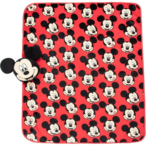 Disney Mickey Mouse Funny Faces Nogginz Pillow & Travel Throw Set