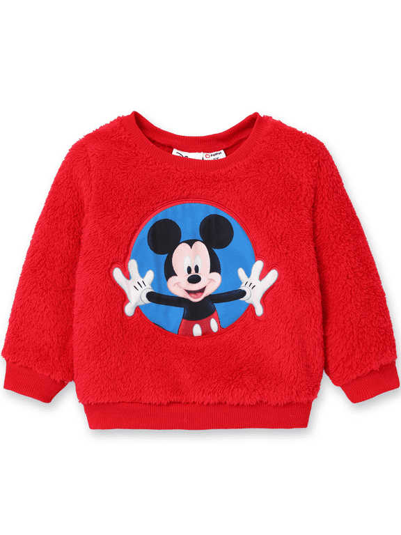 Mickey Mouse Girls Boys Fleece Sweatshirts Embroidered Graphic Crewneck Sweatshirts Sizes 2-6