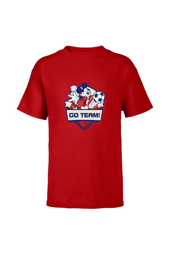 Mickey Mouse Go Team Sports Soccer - Short Sleeve T-Shirt for Kids - Customized-Red