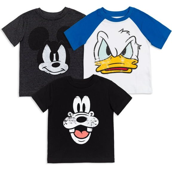 Disney Mickey Mouse Goofy Donald Duck Big Boys 3 Pack T-Shirts Toddler to Big Kid