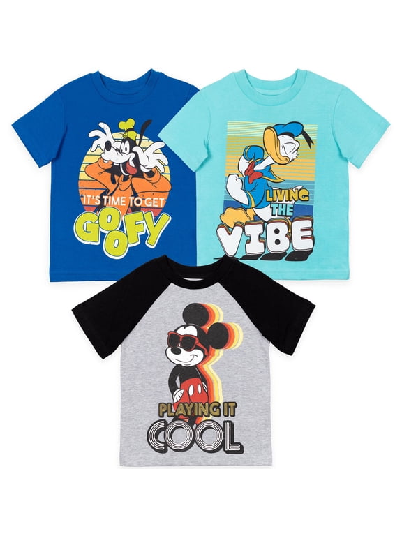 Mickey Mouse Goofy Donald Duck Big Boys 3 Pack T-Shirts Toddler to Big Kid
