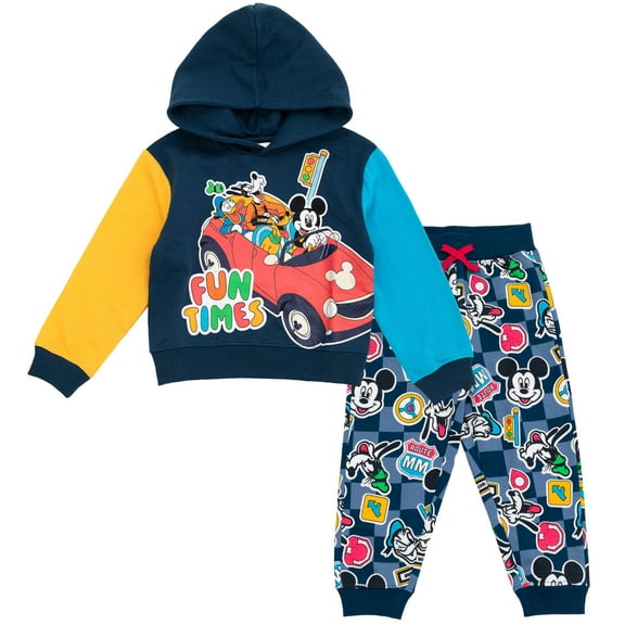 Disney Mickey Mouse Goofy Donald Duck Fleece Drop Shoulder Pullover Hoodie and Jogger Pants Outfit Set Infant to Big Kid